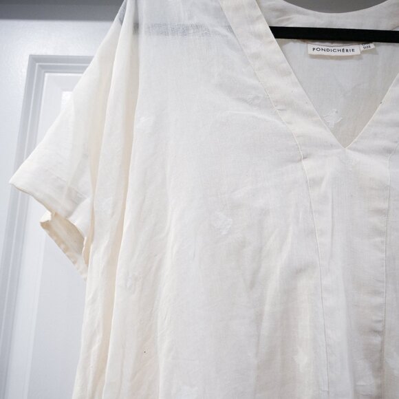 Pondicherie Naina Caftan Ivory Gauzy Cotton Caftan with Embroidered Detail - Picture 4 of 13